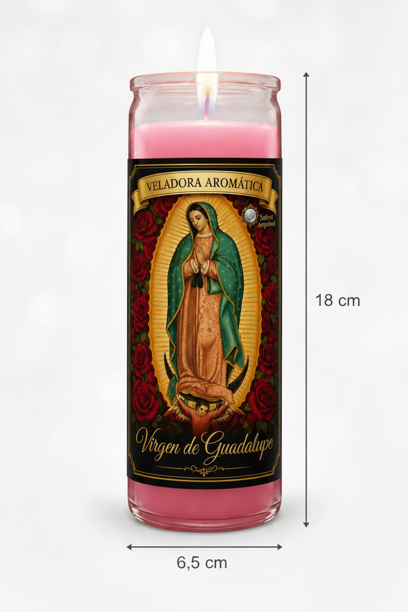 Veladora Virgen de Guadalupe Rosa - Con Medidas